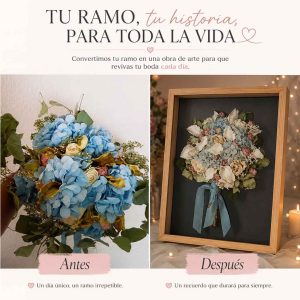 Secado y enmarcado de ramo de novia en marco minimalista