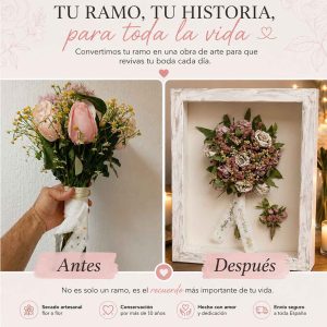 Secado y enmarcado de ramo de novia en marco de madera
