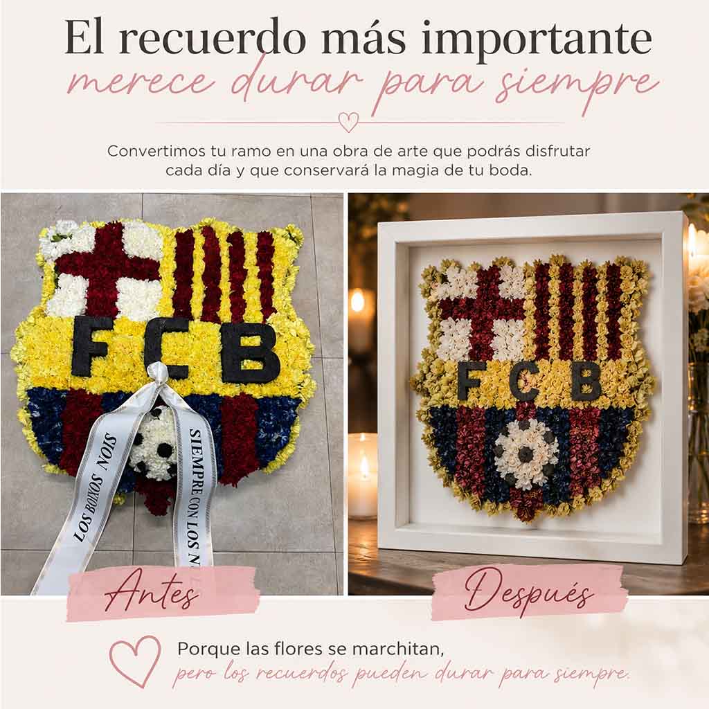 Secado y enmarcado de ramo de novia en marco de madera