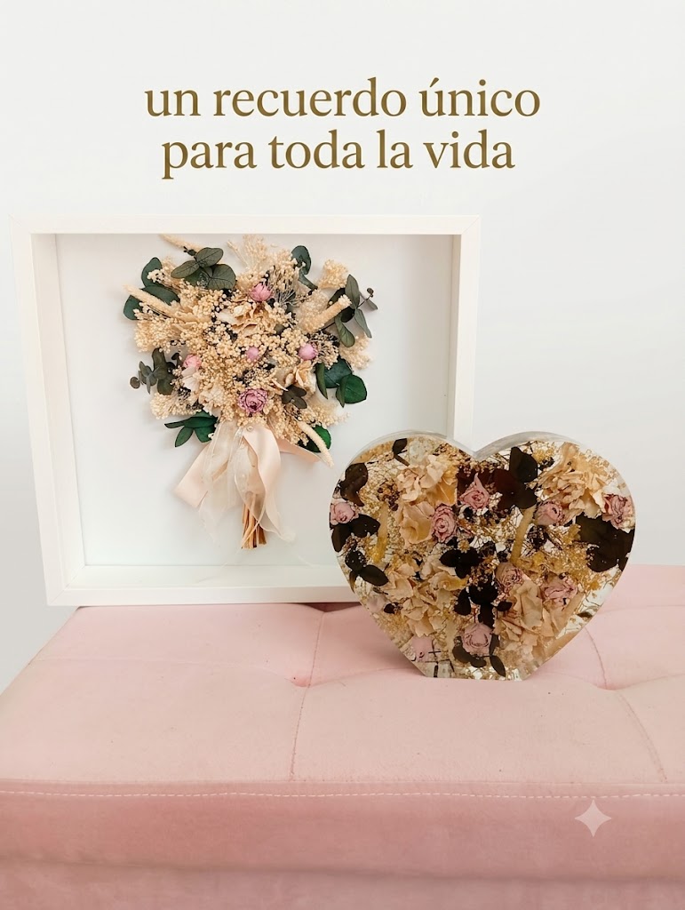 Secado ramo de novia en marco y resina epoxi